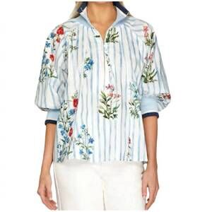 NEW STYLE USA printed half zip top in light blue